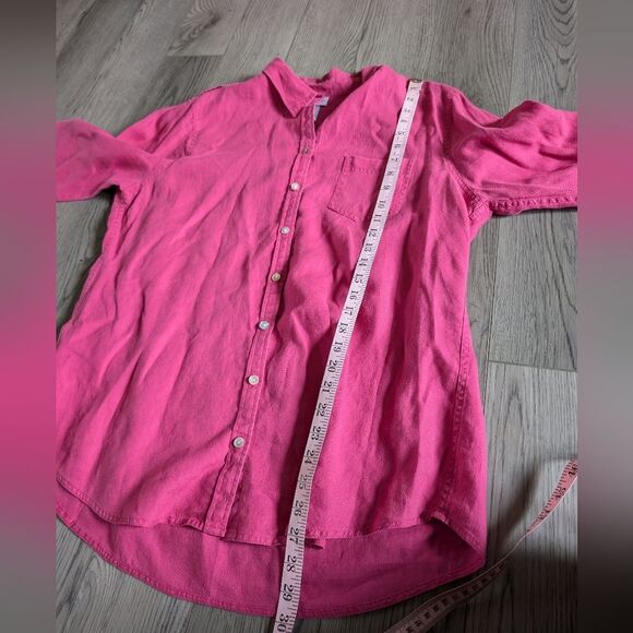 Soft Surroundings Hot Pink Linen Button Down Roll Tab Shirt Size XL - Picture 6 of 6